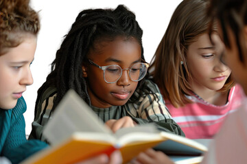 Girls Group Reading on Transparent Background, PNG,