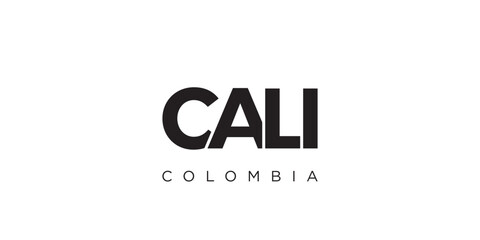 Cali in the Colombia emblem. The design features a geometric style, vector illustration with bold typography in a modern font. The graphic slogan lettering.