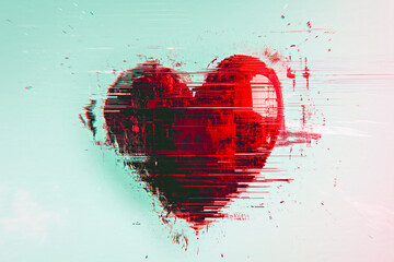 AI generated illustration of an abstract red glitch heart effect on a simple background