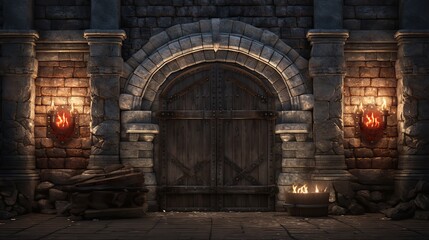 Wooden doors in medieval castle