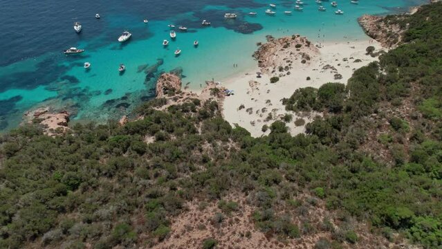 Aerial drone view of La Maddalena archipelago with crystal clear beaches