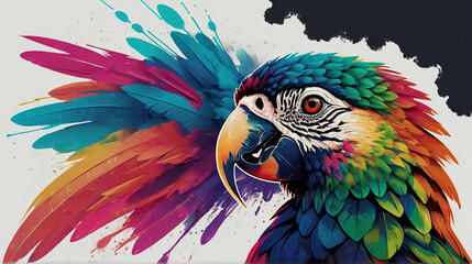 Obraz premium Minimalist Neon Line Parrot Logo with Geometric Design, Vibrant Smoke Effects White Background with t-shirt design ai art