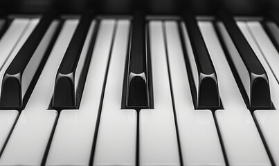 Piano keys in black and white, close-up. Musical instrument