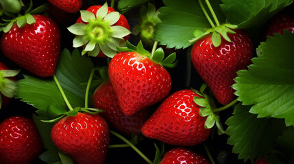 fresh strawberries growing on plant in garden
