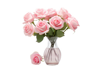 The Soft Beauty of Pink Roses in Glass Isolated On Transparent Background