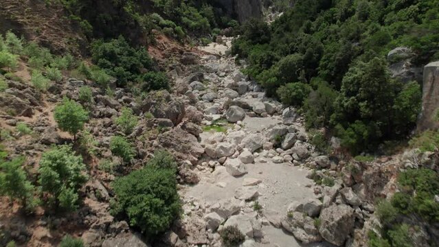 Aerial landscape of Gola Di Gorropu canyon entrance