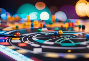 an electronic board with several toy figures on it with blurry background