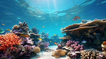 Underwater colorful fish with coral reef wallpaper AI generated picture