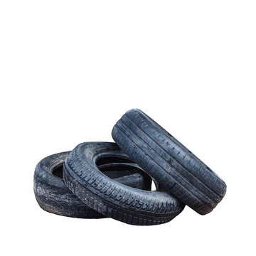 Three old tires isolated on transparent background