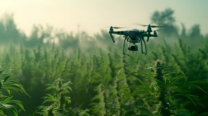Drone flying over a Cannabis field providing real-time data