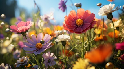 Vibrant colored flowers bloom in nature background wallpaper AI generated picture