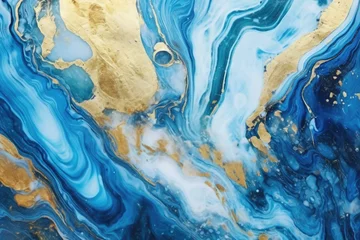 Tuinposter Kristal Oceaninspired luxury art  Swirling marble and golden blue paint.