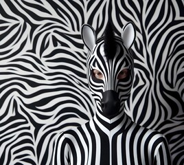 Fototapeta na wymiar Zebra Mask and Black and White Striped Suit with copyspace background