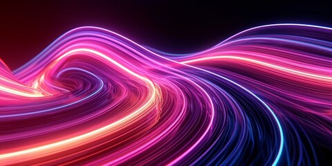 3d render. Abstract neon background of glowing lines. Fantastic wallpaper, Generative AI
