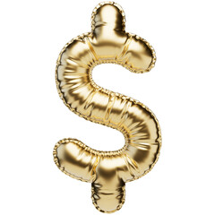 Obraz premium USD. United states dollar icon. Golden dollar sign in the shape of a balloon, isolated on a transparent background. An inflatable balloon of gold color with a glossy texture.