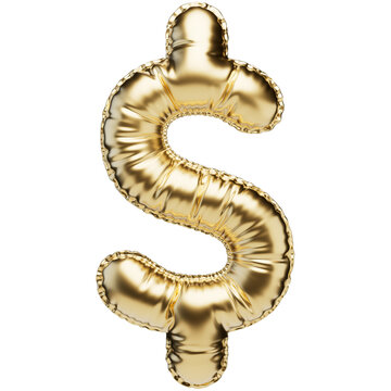 USD. United states dollar icon. Silver dollar sign in the shape of a balloon, isolated on a transparent background. An inflatable balloon of gold color with a glossy texture.