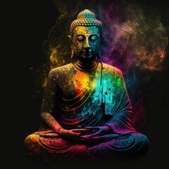 AI generated illustration of the Buddha in a seated lotus position on a body of water