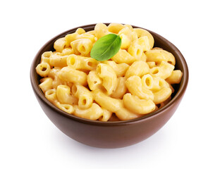 Mac and cheese. Creamy macaroni and cheese pasta isolated on white background. With clipping path.