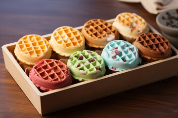 Fototapeta premium Build Your Treat Fast-Food Setup for Custom Waffle Ice Cream Sandwiches