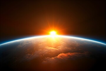 Fototapeta na wymiar Vibrant sunrise over the Earth, as seen from outer space