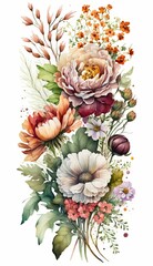 AI generated illustration of a vibrant bouquet of fresh flowers featuring blossoms and lush foliage
