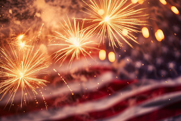 Obraz premium fireworks with usa flag overlay . 4th of July American Independence Day concept