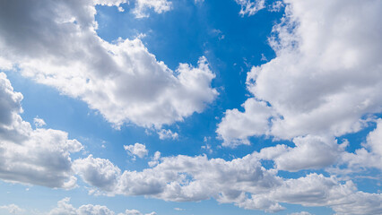 Panoramic view of clear blue sky and clouds, Blue sky background with tiny clouds. White fluffy...