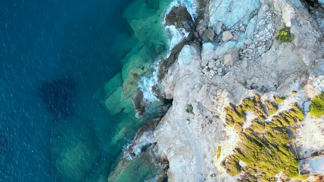 Aerial view of the sea and cliffs in Crete, Greece