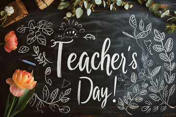 lettering Text "Teacher's Day!" chalk on the chalkboard
