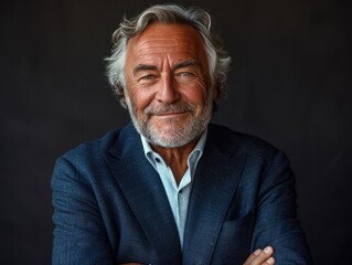 Obraz premium Portrait of handsome smiling businessman with suit in professional studio background