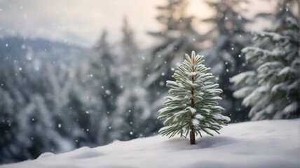   landscape. snowy forest and fir branches
