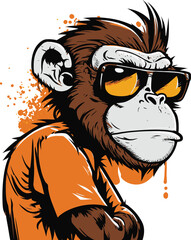 Vector illustration of a monkey wearing a pair of stylish sunglasses against a white background © Wirestock