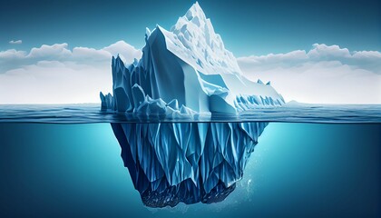 AI generated illustration of a large iceberg floating in a tranquil blue ocean