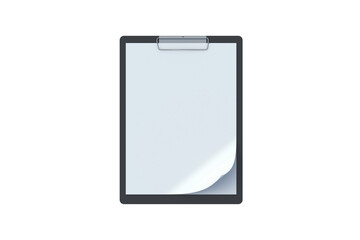 Clipboard with curved page isolated on white background. Top view. 3d render