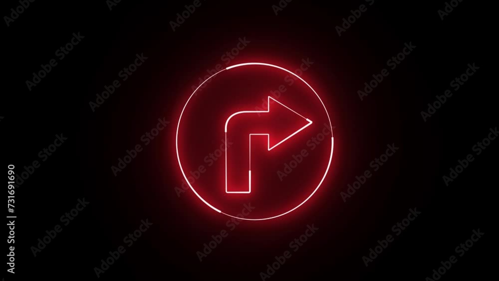 Poster neon glowing right turn arrow animation. abstract glowing neon arrow loading animation. animated neo
