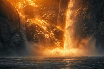 Gigantic Waterfall landscape photo, golden hour, epic
