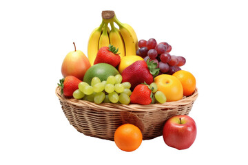 Naklejka na ściany i meble Basket of Mixed Fresh Fruits Isolated On Transparent Background