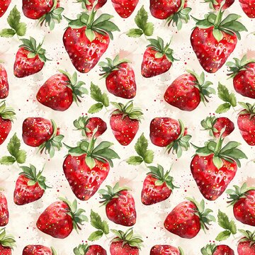 Seamless watercolor pattern with strawberries on a white background. Background with red berries.