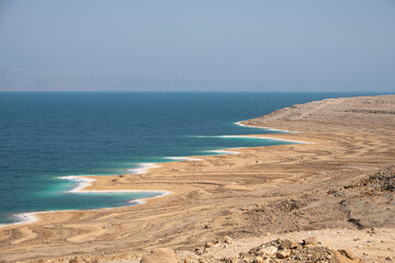 Rocky Beach With Salt Deposits in the Dead Sea, Jordan