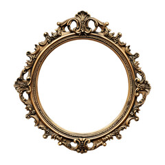 Gold vintage circle frame isolated on transparent background.
