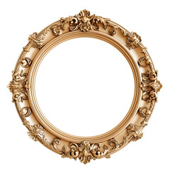 Gold vintage circle frame isolated on transparent background.