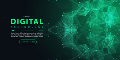 Technology digital futuristic internet network connection black green background, blue abstract cyber information communication, Ai big data science, innovation future tech line illustration vector 3d - obrazy, fototapety, plakaty