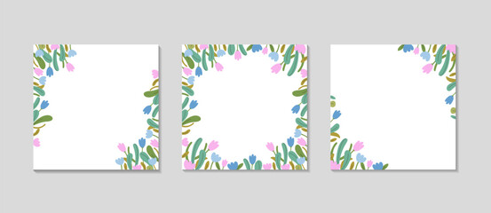 Floral festive frame for Social media. square greeting stories post set. Spring Background for sale.