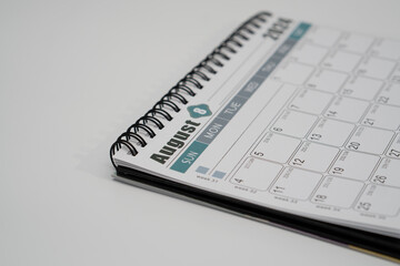 Desk or table calendar. The month of August calendar displaying on white background. 