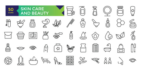 Skin Care and Beauty icon set line icon pack symbol collection