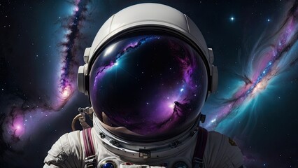 AI generated illustration of a space-suited astronaut standing in space - obrazy, fototapety, plakaty