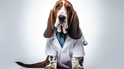 dog, Basset Hound in doctor gown