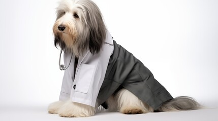 dog, Bearded Collie in doctor gown