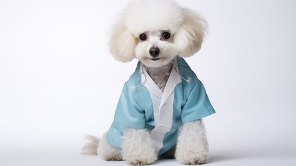 dog, Bichon Frise in doctor gown