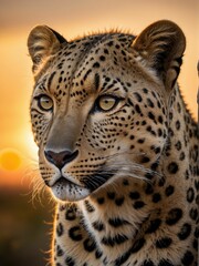 AI generated illustration of a majestic leopard stands in a tranquil grassy field
